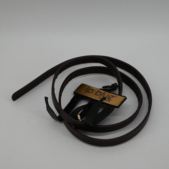 LP Blue Dark Brown Faux Leather Skinny Belt Fashion Gold Tone Single Prong Sz L - Picture 1 of 8